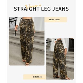 LBDLONGBIDA Womens Y2K Baggy Leopard Print Jeans – High Waisted Wide Leg Stretch Denim Pants, Vintage Elastic Waist Straight Leg Comfy Jeans for Casual, Street, or Western Looks(Leopard,M)