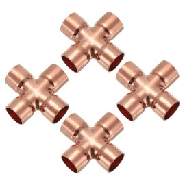 PATIKIL 5/8"(16mm) Copper Cross Pipe Fitting, 3 Pcs 4 Way Welding Copper End Feed Equal Pipe Connector for Plumbing Air Conditioning Refrigeration