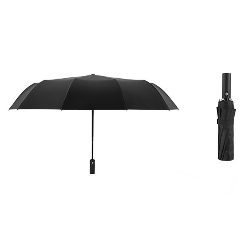 Automatic Umbrella 12 Ribs Sturdy Solid Color Windproof Folding Rain