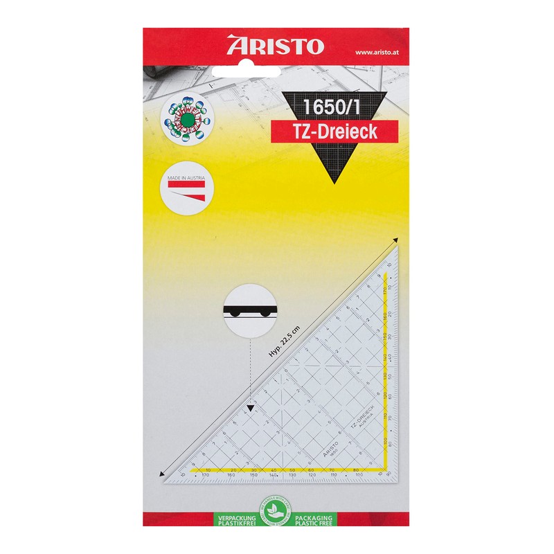 Aristo 1650/1"TZ-Dreieck" Set Square Plexiglass 225 mm Transparent