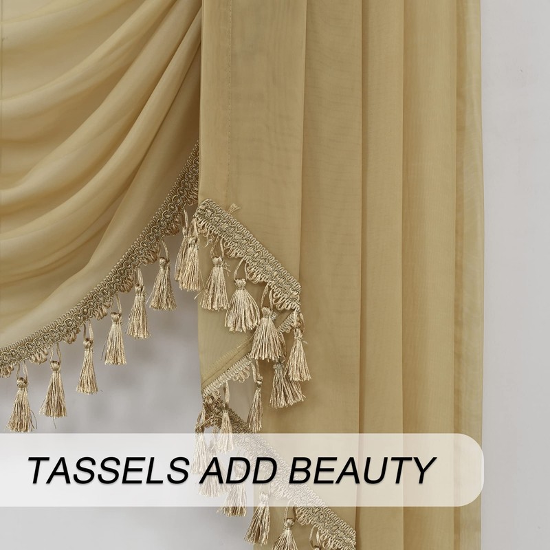 OYRING Beige Waterfall Sheer Window Curtain Valance for Living Room