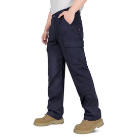 VATRENUS Men's FR Cargo Pants Flame Resistant Pants Lightweight 7.5oz 100% Cotton Navy Fire Retardant Elastic Waist Pants