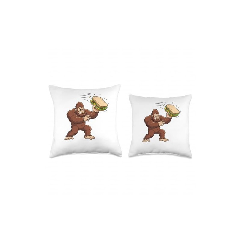 Bigfoot Throwing Giant Sandwich Funny Throw Pillow