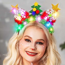 Nicute Light Up Christmas Headband Green LED Xmas Hair Hoop Glow Festival Party Hair Band for Women and Girls (Green 2)