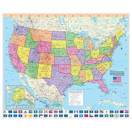 United States Wall Map Poster with State Flags - 24x20 Rolled Laminated