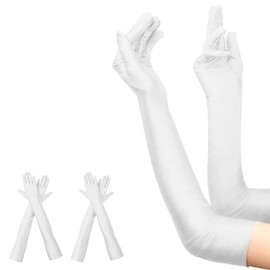 Moicainy Women's White One Size Long Satin Gloves, 2 Pairs, Opera, Dance, Party, Stage Performance, Elegant, Easy to Use