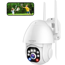 AUKTECH Home Security Camera Outdoor - 3MP WiFi Camera with AI Motion Detection, Siren Alarm, Color Night Vision, 2-Way Audio, PTZ 355°/90°, IP66 Waterproof…