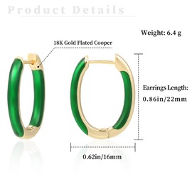 Huggie Hoop Earrings for Women, 18K Gold Plated Colorful Enamel Huggie Earrings Small Hypoallergenic Green Cute Jewelry Gifts