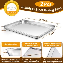 P&P CHEF 10.4 Inch Toaster Oven Pans with Racks, 4 Pieces Stainless Steel Oven Tray Baking Pan Sheet and Cooling Rack for Oven Cooking Roasting, Non Toxic & Dishwasher Safe