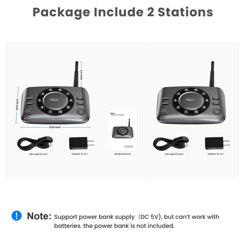 Hands-Free Intercoms Wireless for Home Business, Wuloo Upgrade Two Way