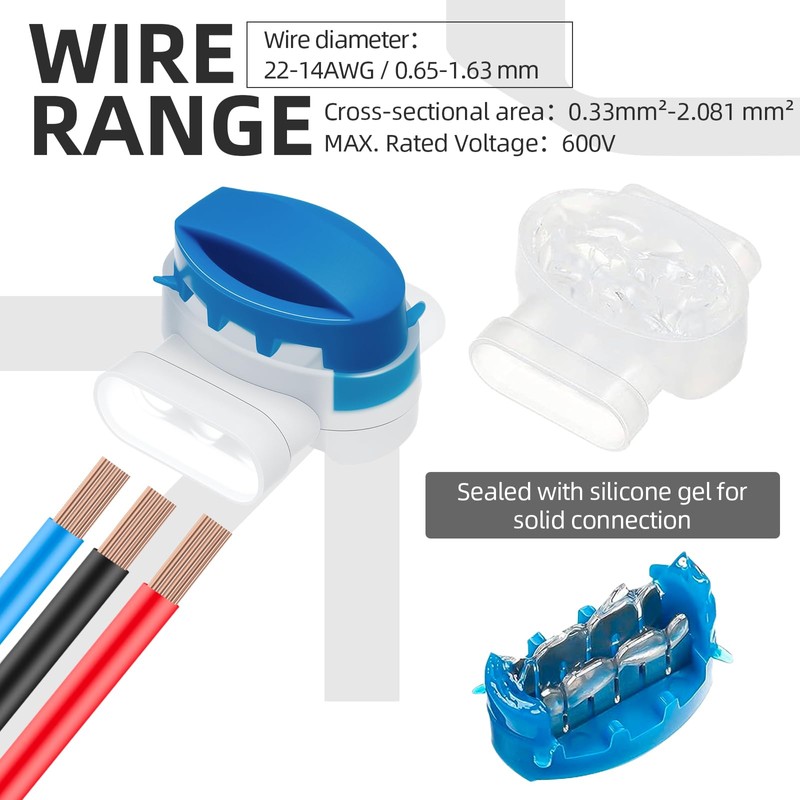 20Pack Wire Connectors Electrical IDC 314-Box Waterproof, GIBBAB 3-Way Boundary