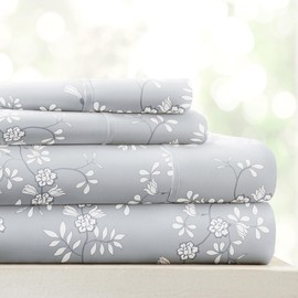 Linen Market Double-Brushed Patterned Microfiber King Sheet Set 4 Piece – Oeko-TEX Certified Ultra Soft & Wrinkle-Free - 16" Deep Pocket Sheets - Easy Care King Size - Trellis Vine Light Gray