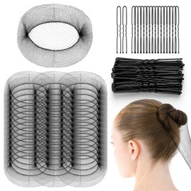 50PCS Hair Nets for Buns(20in), Hair Net and Bobby Pin Set with 50PCS U-Shaped Hair Pins (2.4in), Black Hair Net for Buns for Dancer, Bun Maker & Daily Styling