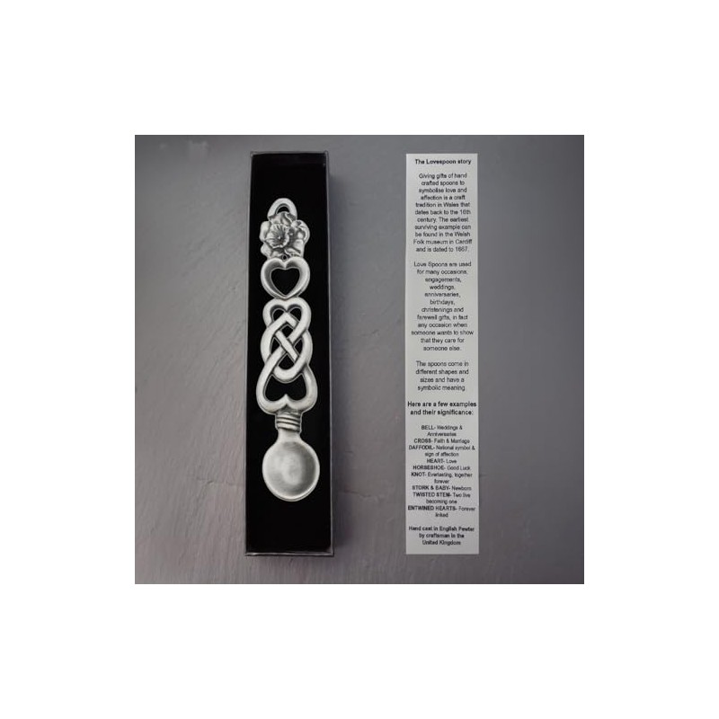 English Made Pewter Daffodil and Hearts Lovespoon, Welsh Design, 150