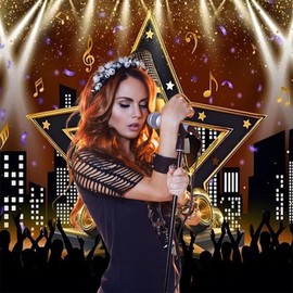 Xtra Large Karaoke Party Backdrop, Music Disco Theme Studio Stage Background, Like a Rockstar Photo Banner, Talent Show Decoration for Birthday Party