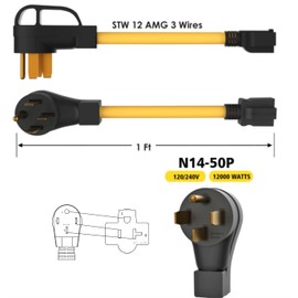 [240V to 120V] NEMA 14-50P to 5-15R/5-20R T-Blade Adapter 12AWG STW Copper Wires RV Generator Power Cord Adapter 50 Amp to 20 Amp 120V Devices