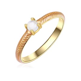 Glanzstücke München Women's Ring 925 Sterling Silver Yellow Gold-Plated with Moonstone White / Orange Enamel Solitaire Ring Silver Ring Yellow Gold, Moonstone