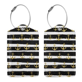 Richugui 2 Pack Black and White Striped Anchor Luggage Tags for Suitcases,Luggage Tag,Leather Label Tag for Women Men Girls Travel Bag Suitcase