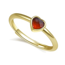 Carnelian Ring, Natural Red Agate Rings for Women, 14K Gold Plated Adjustable Heart Rings for Carnelian Jewelry, Birthstone Rings for Her.