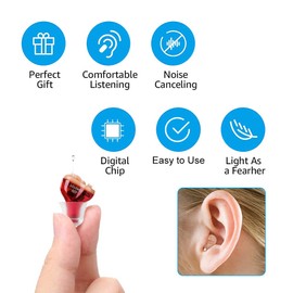 Mirasing J20 Hearing Aids for Seniors Adults Noise-Cancelling - Elderly Assistance Listening, Hearing Amplifier, Mini Sound Amplifier, Ear Sound Enhancer, Noise Reduction, Enhanced Speech, Feedback Cancellation (Red, Right)