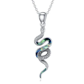 LONAGO 925 Sterling Silver Snake Pendant Necklace for Women Abalone Shell Snake Jewelry Gifts for Wife Mom Girlfriend Sister