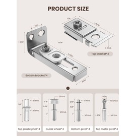 Bifold Door Hardware Repair Kit - 4 Pack Bi-fold Closet Barn Door Hardware Kit for 7/8" to 1" Track, Folding Pocket Door Replacement Parts Set Include Top Bottom Pivots Bracket and Guide Wheel (4Pack)
