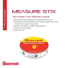 Starrett Tape Measure Stix with Adhesive Backing - Mount to Work Bench, Saw Table, Drafting Table - 1/2" x 6', Standard Imperial, Right-Left Reading - SM46WRL