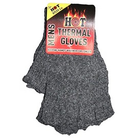 Mens Fingerless Thermal Gloves One Size Fits All Mixed Colours (Charcoal)