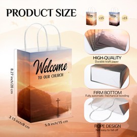 Chuangdi 30 Pcs 50 Pcs Church Welcome Bags 5.91 x 3.15 x 8.27 Inches Religious Gift Bags Welcome to Our Church Paper with Handles for Hotel Birthday Bulk Baptism Guest Party Favor Supplies