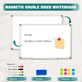 QUEENLINK Double Sided Magnetic White Board, 36"x24" Dry Erase Whiteboard for Wall with Aluminum Frame Presentation Board for School, Office and Home