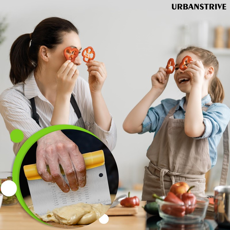 Urbanstrive Bench Scraper for Baking, Stainless Steel Dough Cutter and