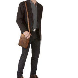 STILORD 'John' Small Men's Leather Shoulder Bag Vintage Cross Body Cross Over for 8.4 Inch Tablet Handbag in Genuine Leather, Colour:Middle Brown
