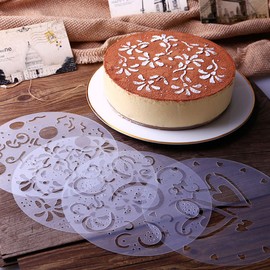 4 Stück Tortenschablonen mit eleganten Blumenmotiven, Kuchen-Schablone alles Gute zum Geburtstag Cup-Kuchen-Schablonen, die Blumen-Schablonen-Kaffeeschablonen (20cm)