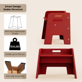 AVDAR Wooden Step Stool for Kids, 14” One Step Stool for Toddlers, Heavy Duty Non-tip Non-Slip for Bedroom/Kitchen