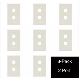 Generic 2-Port Wall Plate Keystone 1 Gang Face Plate White For Keystone Jacks 8-Pack