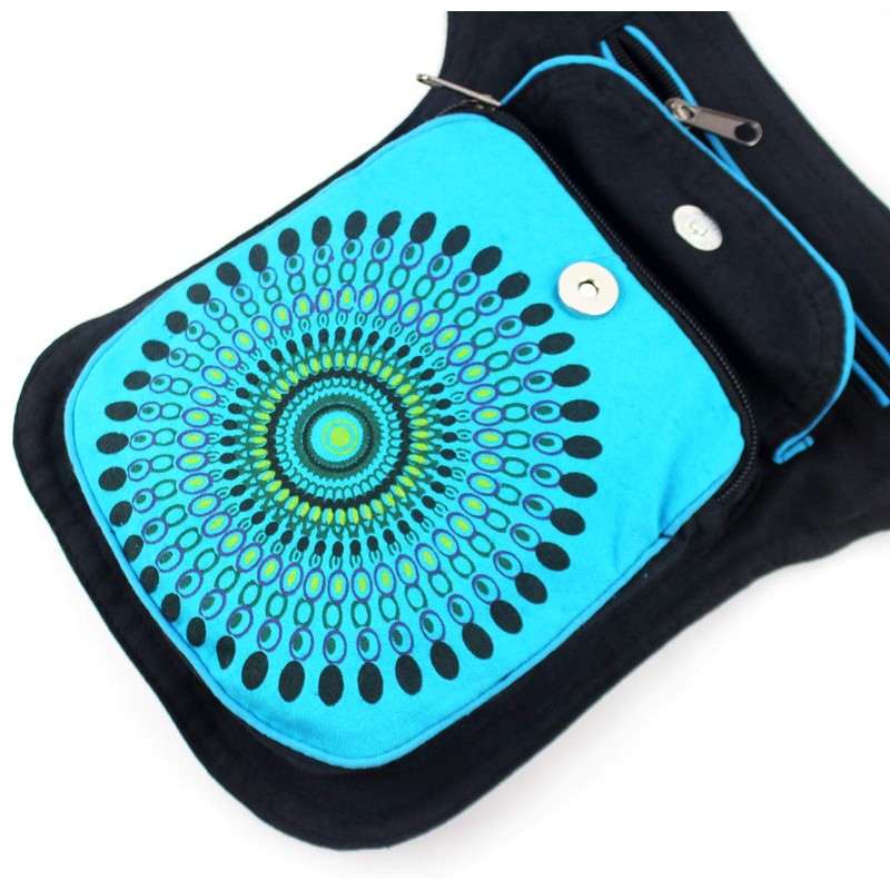 Casual Ethnic Design Fabric Waist Bag 3 Zip Pockets One