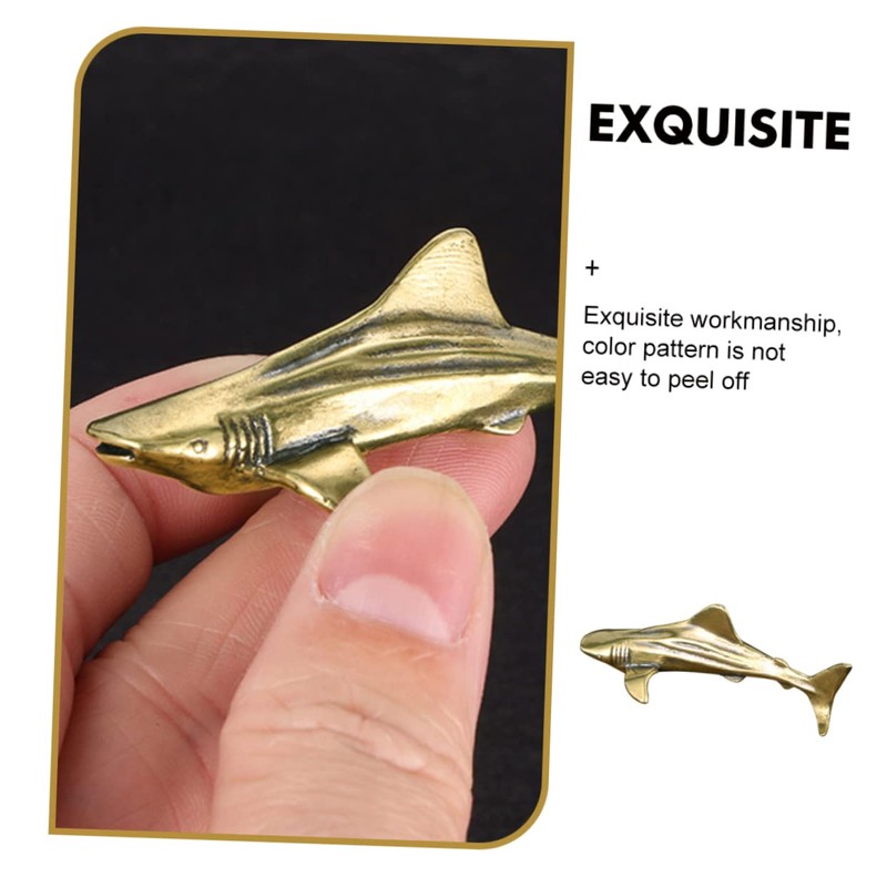 FUNOMOCYA Brass Shark Ornament Desktop Decoration Craft Aquarium Home Decor