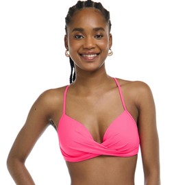 Body Glove Women's Standard Smoothies Kerry Solid Twist Front Bikini Top Swimsuit with Adjustable 2-Way Back Detail, Bubble Gum