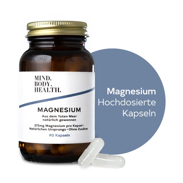 Magnesium High Dose Capsules Magnesium High Dose for the Nervous System Against Fatigue High Dose Pure Magnesium 375 mg Elementary Magnesium per Capsule Natural from the Dead Sea