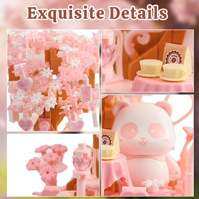 Insgen Panda Cherry Blossom Tree Building Blocks Set, Micro Bricks