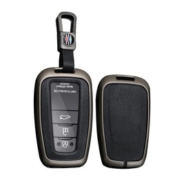 TECART Zinc Alloy Car Key Cover Case Key Fob Holder fit for Toyota Camry CHR Corolla Hatchback Sedan RAV4 Avalon GT86 Camry V70 Prius Prime Land Cruiser Prado Remote Key Shell Keyring Black