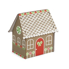 Holiday Christmas 6 Piece Poplar Wood Traditional Gingerbread House Easy DIY Kit Decoration Display, Brown, Red, Green, & White, 7.5" x 4.5" x 7.5"