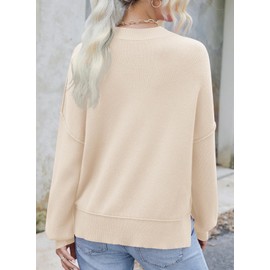 Dokotoo Womens Oversized Sweaters Wool Crew Neck Solid Color Casual Loose Knitted Crop Tops Cute Cashmere Chunky Knit Sweaters Fall Clothes for Women 2024 Apricot X-Large