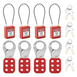 QWORK Lock Out Tag Out Hasp and Lockout Tagout Steel Cable Locks with Keys, 4 Sets