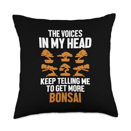 Bonsai Tree Plant Tools Care Kit Set Gifts Ideas Voices Telling Me to Get Penjing Bonsai Throw Pillow, 18x18, Multicolor