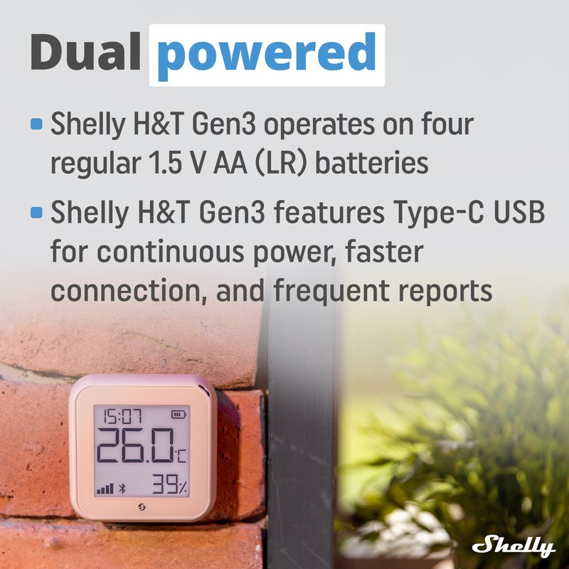 Shelly H&T Gen3 Mocha | Wi-Fi and Bluetooth Smart Temperature