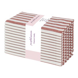 PurpleEssences Plain Striped Cloth Napkins - Set of 12-100% Cotton - 18 x 18 Inch - Spring Summer Easter - Perfect Everyday Use Dinner Napkin - Royal Rust Ivory