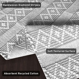 Chardin home Grey & White Boho Throw Rug 2x3 feet |Hand Woven Farmhouse Rug | Great in Kitchens entryways doormats Bathrooms Meditation Mat | Machine Washable & Reversible Cotton Rugs