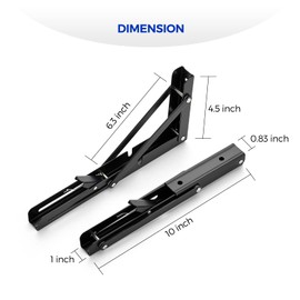 Ravinte 10 Inch Folding Shelf Brackets - Matte Black Collapsible Heavy Duty Brackets for Table Bench - Space Saving, 6 Pack