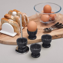 Zeal G277T Melamine Stack and Store Egg Cups/Holders, Set of 4 with Chrome Storage and Carry Stand-Dark Grey